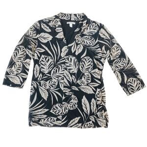 Dana Buchman Tropical Hawaiian Blouse 3/4 Sleeves Tropical Leaves Women's Size L